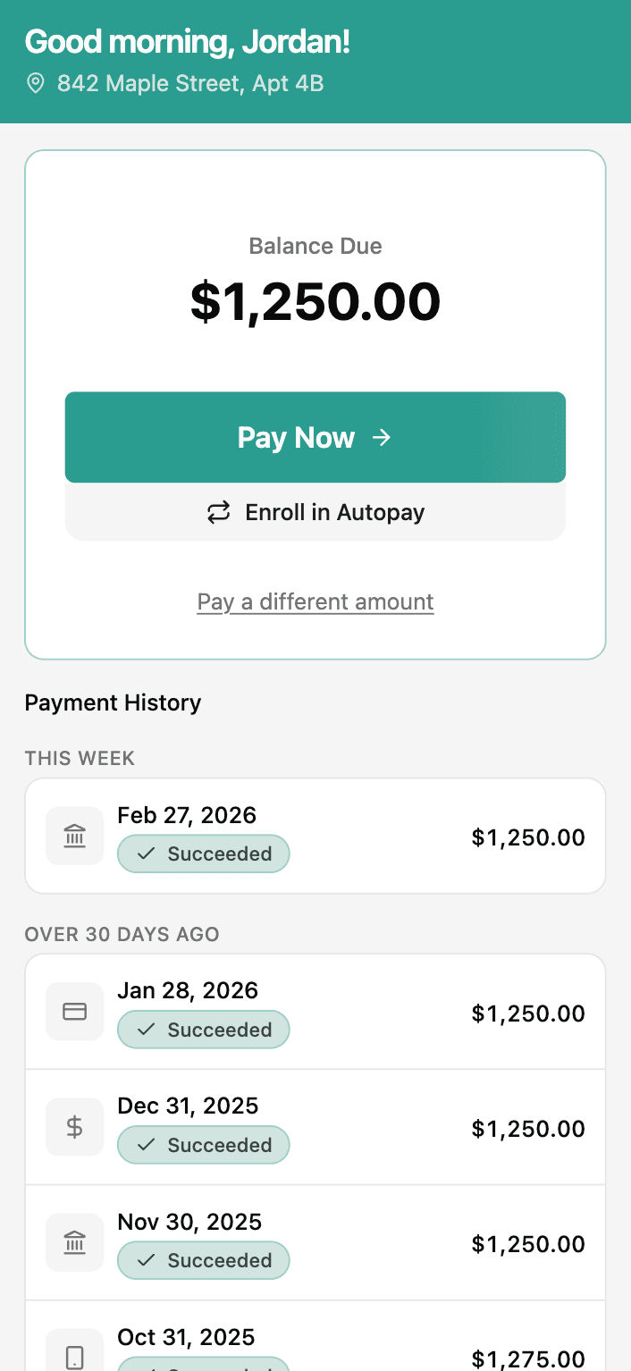 Occupi mobile rent payment dashboard